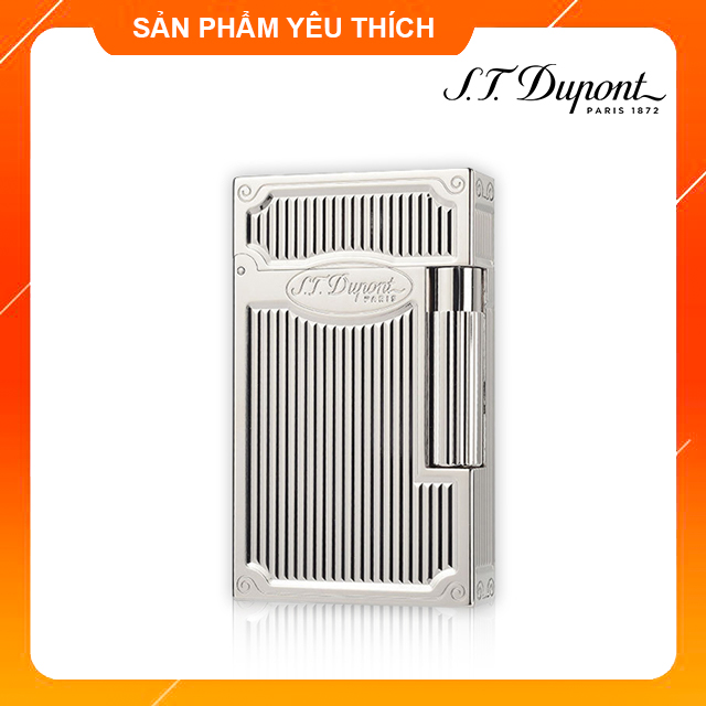 Hộp Quẹt Bật Lửa Dupont Gas Đá D118B Họa Tiết Kẻ Dọc Cách Điệu Hoa Văn 4 Góc Màu Bạc - Dùng Gas Đá Cao Cấp