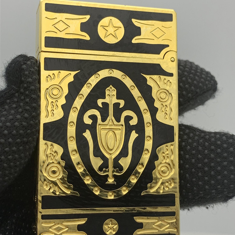 Hộp Quẹt Bật Lửa Dupont D08V Họa Tiết Hoàng Gia Vàng Đen - Dùng Gas Đá Cao Cấp