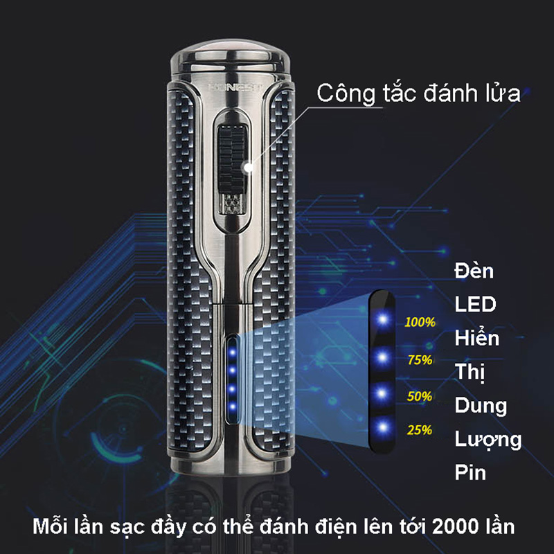 Hột Quẹt Bật Lửa Gas Honest BCZ-792 Lửa Khò 3 Tia Tích Hợp Gác Và Đục Xì Ga- Nhiều Màu