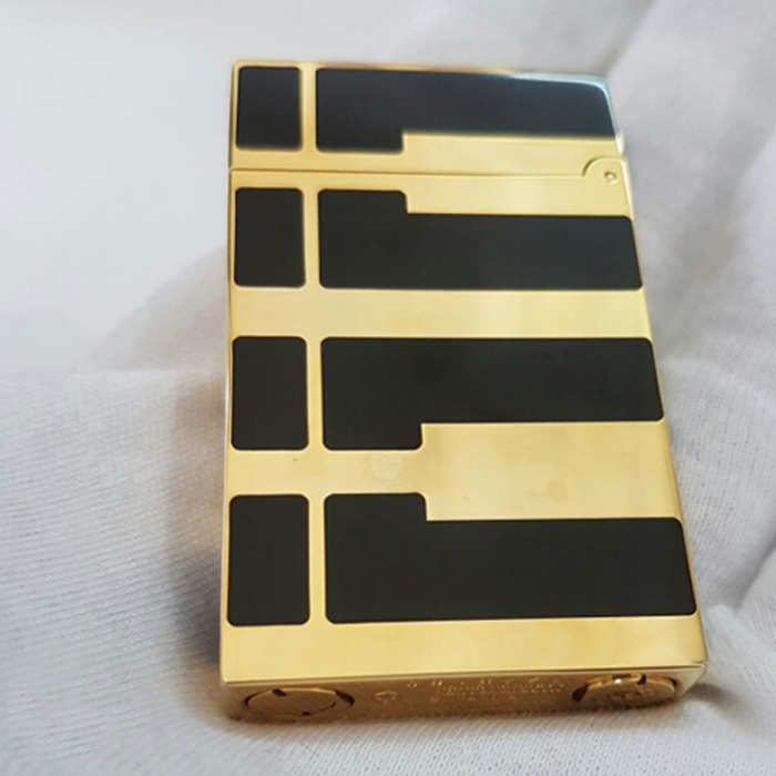 Hộp Quẹt Bật Lửa Dupont Gas Đá Sơn Mài Đen D99V Họa Tiết Hoa Văn Cách Điệu Ngang Màu Vàng Đen - Dùng Gas Đá Cao Cấp