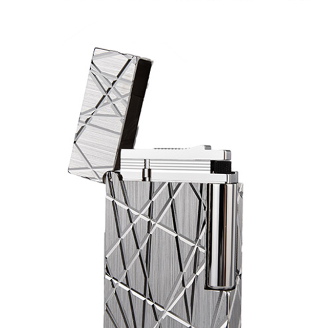 Hộp Qụet Bật Lửa Dupont Khắc Chìm Cắt Chéo Độc Lạ D186B Màu Bạc Đẹp, Độc Lạ - Dùng Gas Đá Cao Cấp