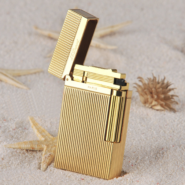 Hộp Qụet Bật Lửa Dupont D68V Họa Tiết Kẻ Dọc Màu Vàng - Dùng Gas Cao Cấp