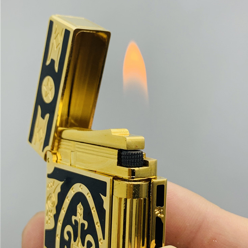 Hộp Quẹt Bật Lửa Dupont D08V Họa Tiết Hoàng Gia Vàng Đen - Dùng Gas Đá Cao Cấp