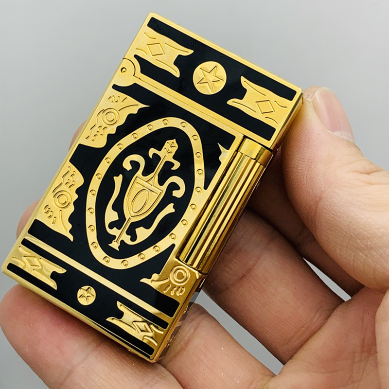 Hộp Quẹt Bật Lửa Dupont D08V Họa Tiết Hoàng Gia Vàng Đen - Dùng Gas Đá Cao Cấp