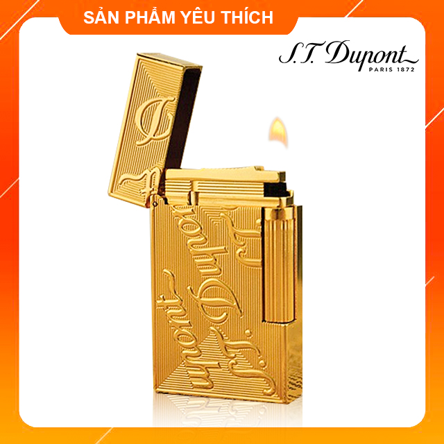 Hộp Quẹt Bật Lửa Dupont Vàng Khắc Nổi Chữ S.T.Dupont D05V Dùng Gas Dòng 2 Lỗ Tiếng Kêu Hay Cầm Chắc Tay - Dùng Gas Đá Cao Cấp