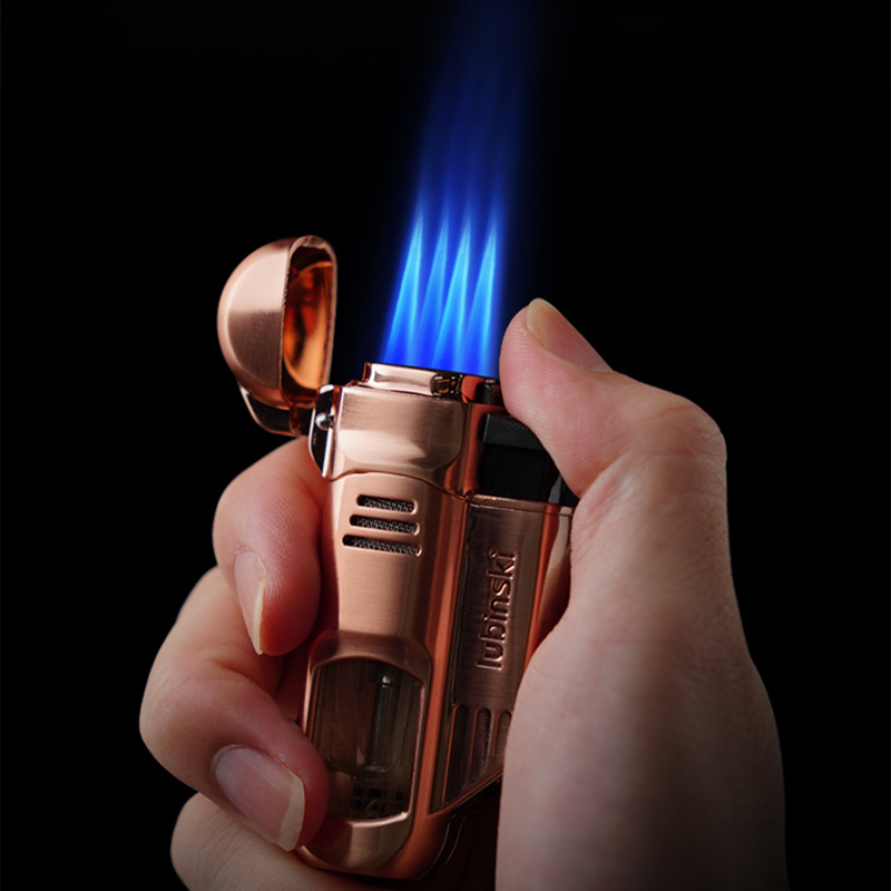 Hột Quẹt Bật Lửa Gas Lubinski YJA-10027 Khò 4 Tia Cực Mạnh Kèm Đục Cigar Tiện Lợi Nhiều MàuNhìn Rõ Lượng Gas