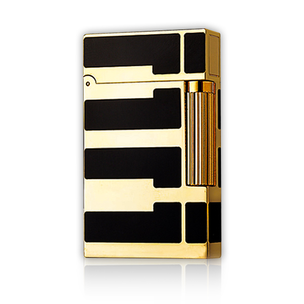 Hộp Quẹt Bật Lửa Dupont Gas Đá Sơn Mài Đen D99V Họa Tiết Hoa Văn Cách Điệu Ngang Màu Vàng Đen - Dùng Gas Đá Cao Cấp