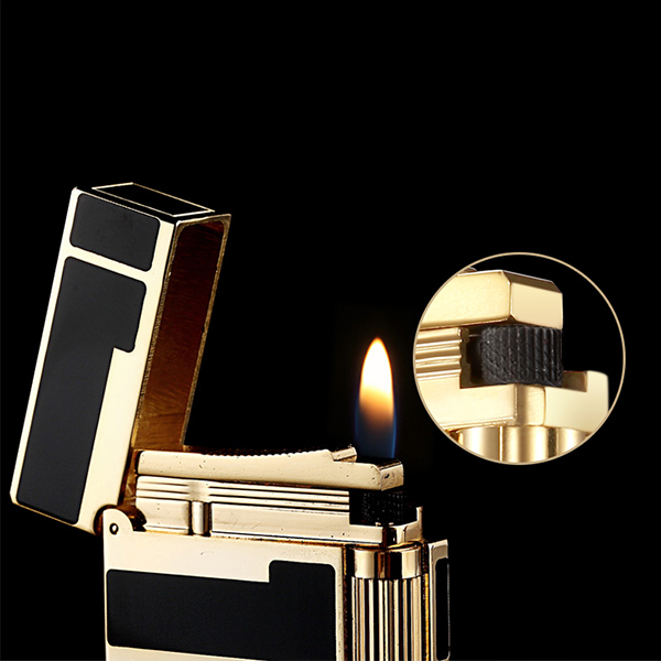Hộp Quẹt Bật Lửa Dupont Gas Đá Sơn Mài Đen D99V Họa Tiết Hoa Văn Cách Điệu Ngang Màu Vàng Đen - Dùng Gas Đá Cao Cấp