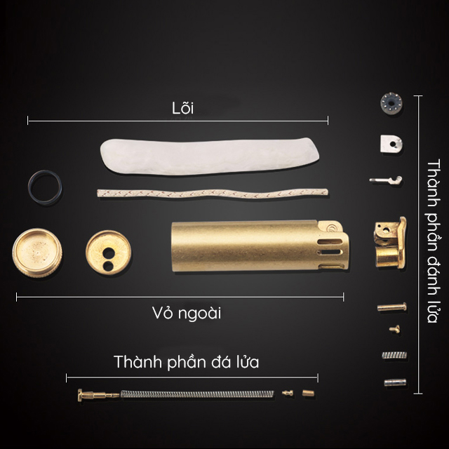 Hộp Quẹt Bật Lửa Xăng Promise BNC-015 Vỏ Đồng Cao Cấp Lửa Ngọn Đẹp Độc Lạ  - Dùng Xăng Bấc Đá