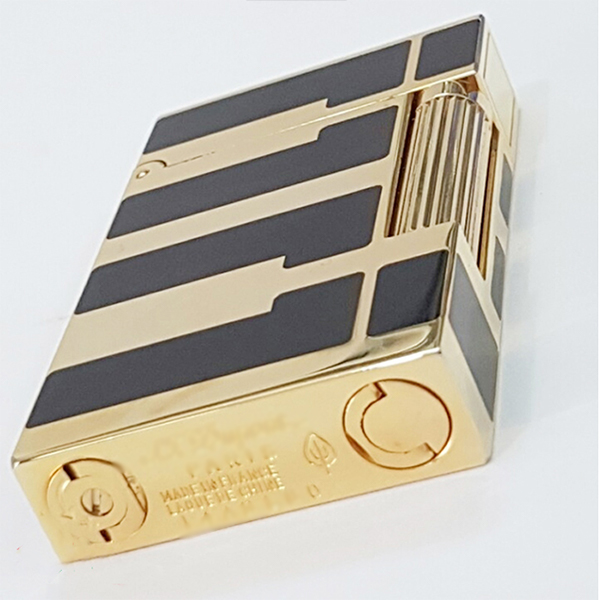 Hộp Quẹt Bật Lửa Dupont Gas Đá Sơn Mài Đen D99V Họa Tiết Hoa Văn Cách Điệu Ngang Màu Vàng Đen - Dùng Gas Đá Cao Cấp