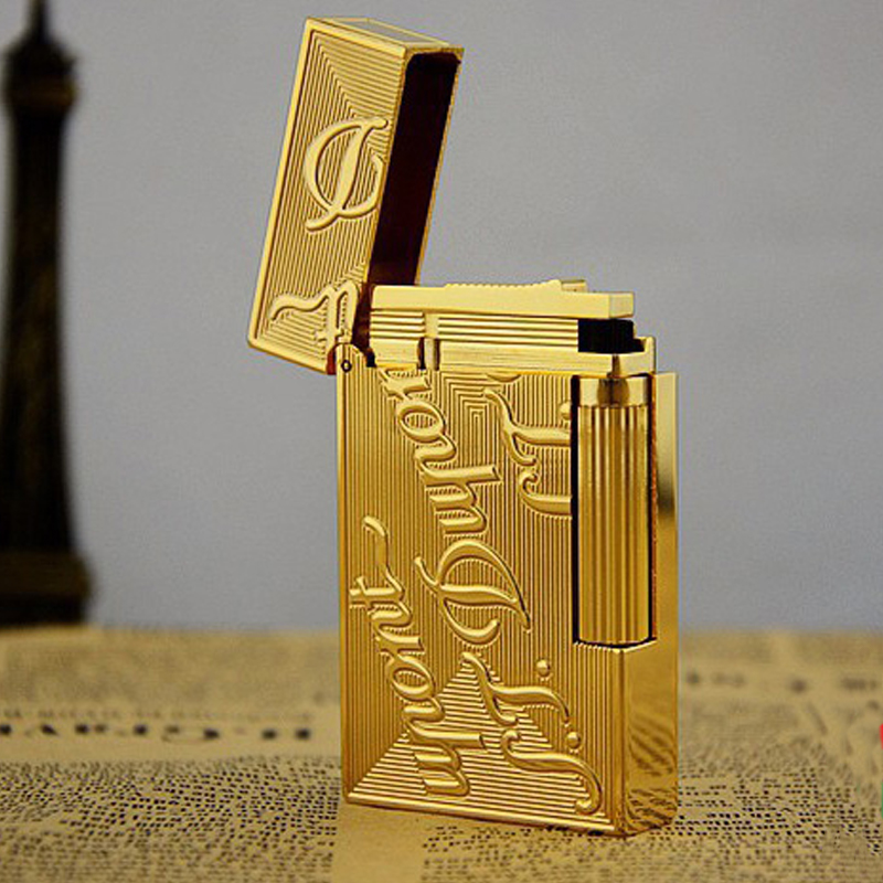 Hộp Quẹt Bật Lửa Dupont Vàng Khắc Nổi Chữ S.T.Dupont D05V Dùng Gas Dòng 2 Lỗ Tiếng Kêu Hay Cầm Chắc Tay - Dùng Gas Đá Cao Cấp