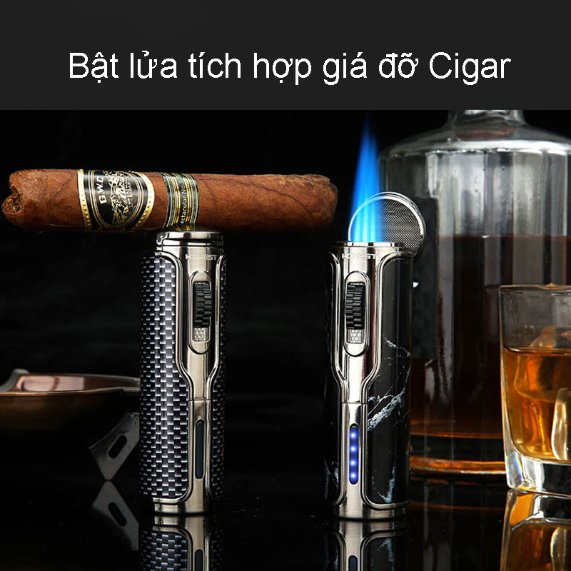 Hột Quẹt Bật Lửa Gas Honest BCZ-792 Lửa Khò 3 Tia Tích Hợp Gác Và Đục Xì Ga- Nhiều Màu