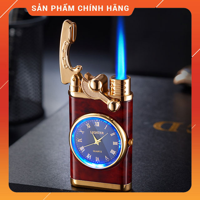 Hột Quẹt Bật Lửa Gas HF06 Khò 1 Tia Kiêm Đồng Hồ La Mã Cầm Tay Cực Đẹp - Giao Màu Ngẫu Nhiên