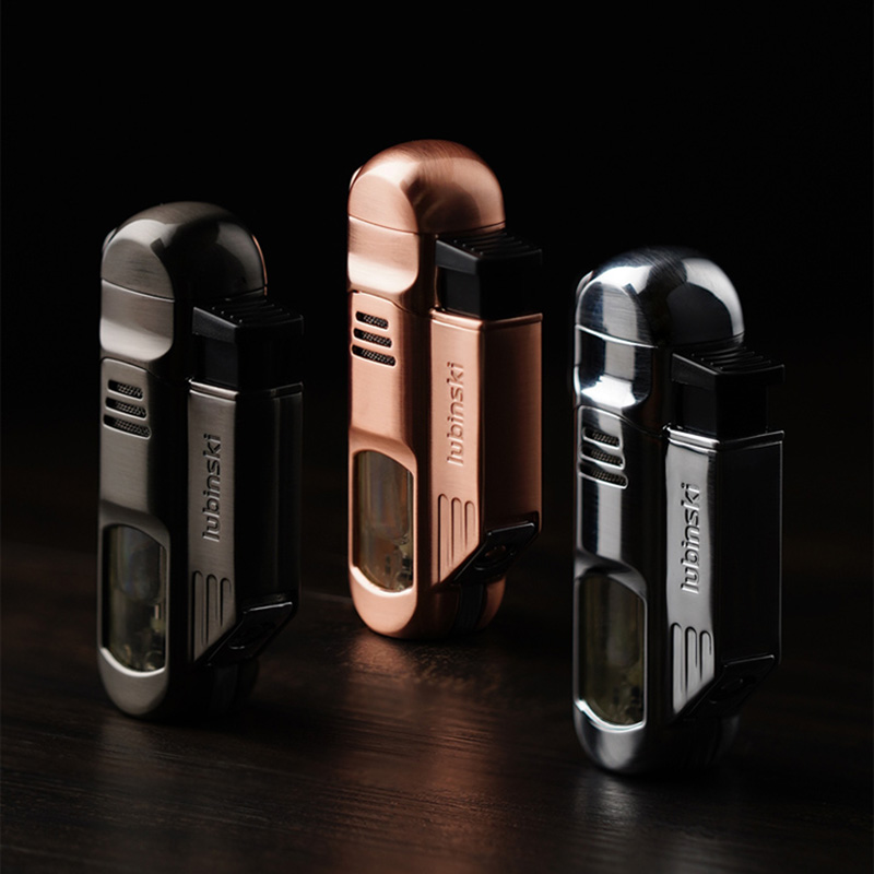Hột Quẹt Bật Lửa Gas Lubinski YJA-10027 Khò 4 Tia Cực Mạnh Kèm Đục Cigar Tiện Lợi Nhiều MàuNhìn Rõ Lượng Gas
