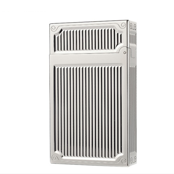 Hộp Quẹt Bật Lửa Dupont Gas Đá D118B Họa Tiết Kẻ Dọc Cách Điệu Hoa Văn 4 Góc Màu Bạc - Dùng Gas Đá Cao Cấp