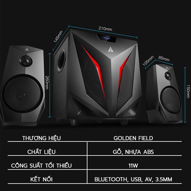 Bộ 3 Loa Bluetooth Để Bàn Golden Field K2 Công Suất Lớn Thiết Kế Hiện Đại Có Đèn Led Trẻ Trung Năng Động Âm Thanh Chân Thực Siêu Trầm Màu Đen
