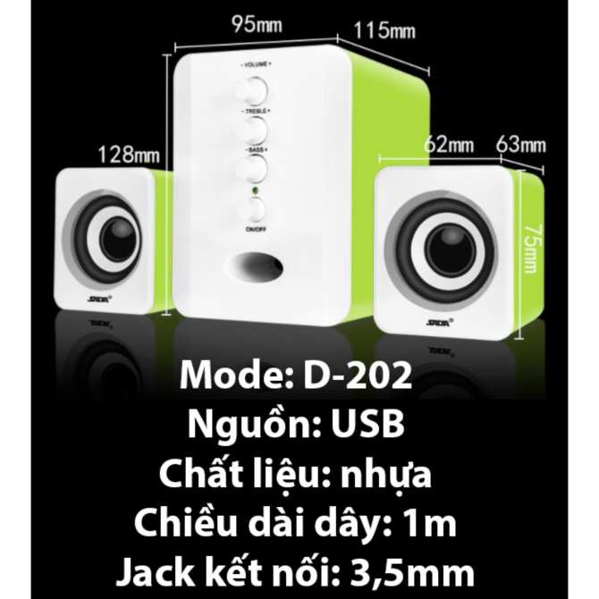 Bộ Loa Máy Vi Tính Công Suất Lớn SADA D-202, Có Núm Chỉnh BASS Và TREBLE
