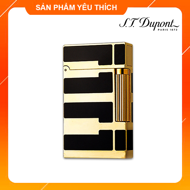 Hộp Quẹt Bật Lửa Dupont Gas Đá Sơn Mài Đen D99V Họa Tiết Hoa Văn Cách Điệu Ngang Màu Vàng Đen - Dùng Gas Đá Cao Cấp