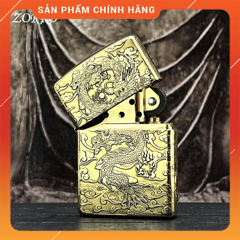 Hột Quẹt Bật Lửa Xăng Đá Zorro ZT052A Khắc Họa Tiết Rồng Vờn Mây Cực Đẹp