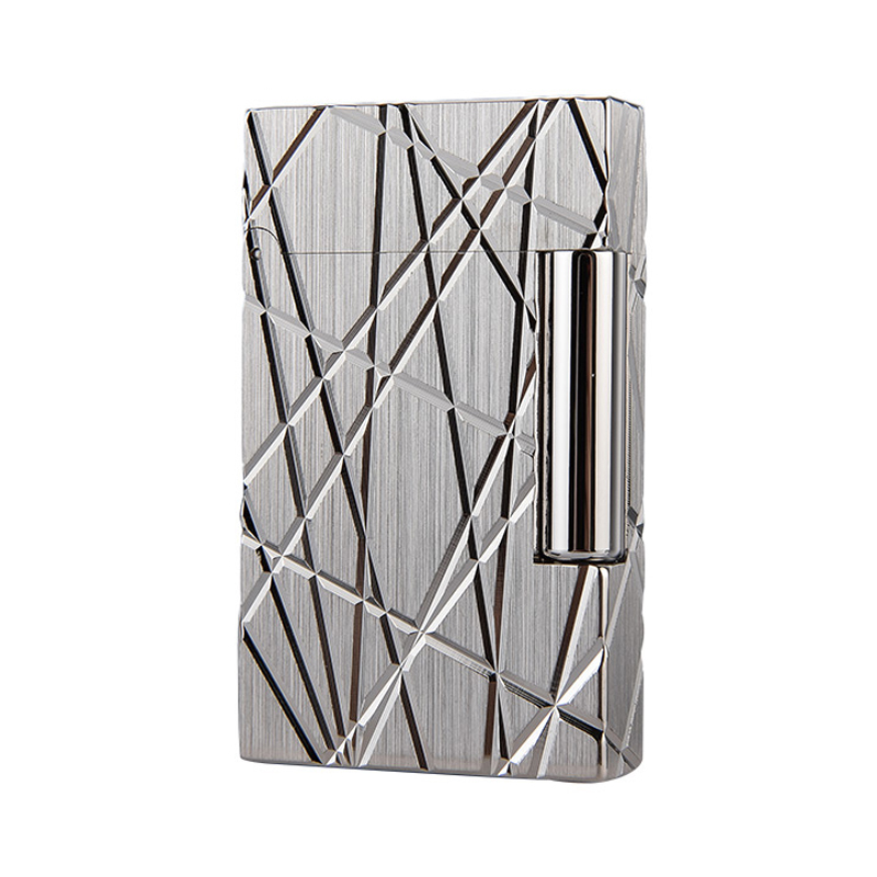 Hộp Qụet Bật Lửa Dupont Khắc Chìm Cắt Chéo Độc Lạ D186B Màu Bạc Đẹp, Độc Lạ - Dùng Gas Đá Cao Cấp