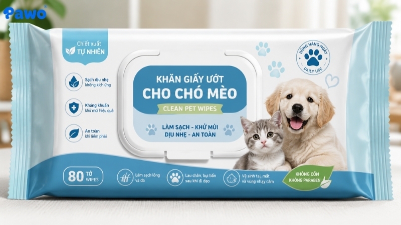 Khăn lau vệ sinh thú cưng là một loại khăn giấy ướt dành riêng cho chó và mèo.