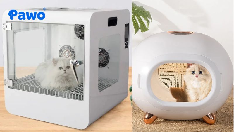 Máy sấy dạng lồng giúp làm khô bộ lông của thú cưng nhanh chóng và đồng đều