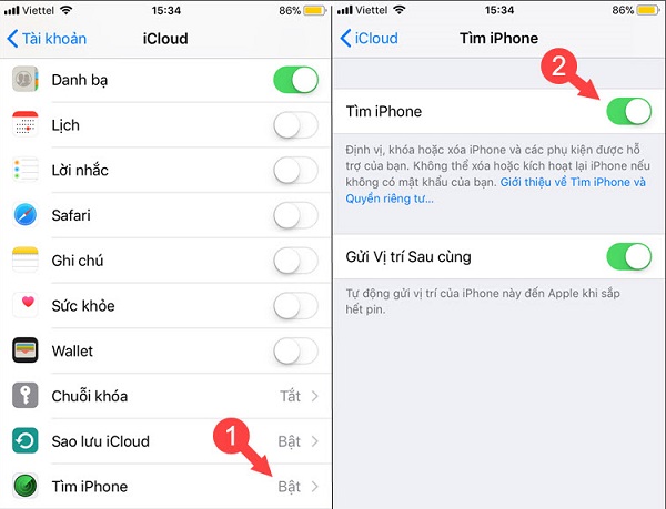 Tắt iCloud trên tính năng tìm iPhone