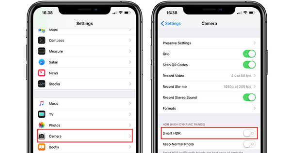 Tắt tính năng giữ ảnh gốc khi chuoj HDR