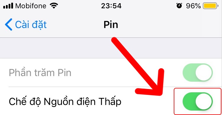 Kích hoạt chế độ nguồn điện thấp sẽ hạn chế hao pin