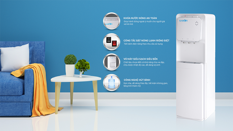 Cây nước nóng lạnh hút bình Karofi HC19 an toàn và tiết kiệm