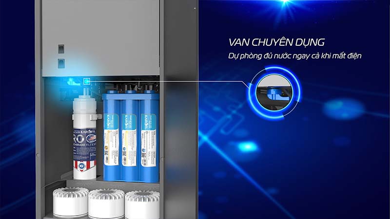 Máy lọc nước nóng lạnh Karofi KAD-N69 sử dụng van chuyên dụng dự phòng nước khi mất điện
