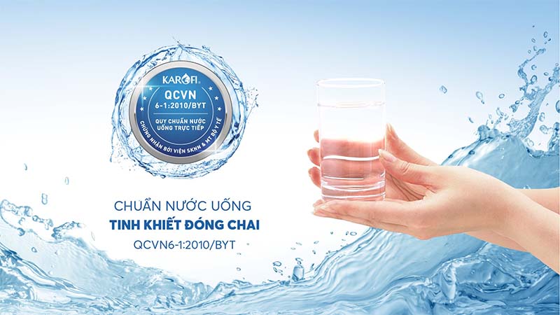 Máy lọc nước Karofi KAD-D66 đạt chuẩn nước uống tinh khiết đóng chai\
