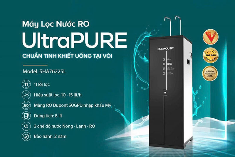 Máy lọc nước nóng lạnh RO UltraPure Sunhouse SHA76225L