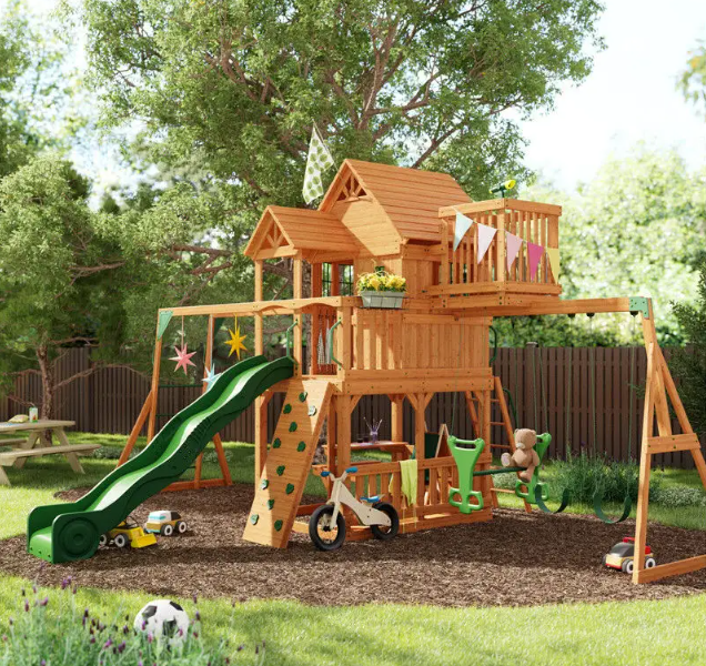 Cầu trượt liên hoàn gỗ LHGOKB04 Dochoikinhbac Giải trí siêu hấp dẫn từ khu vui chơi trẻ em