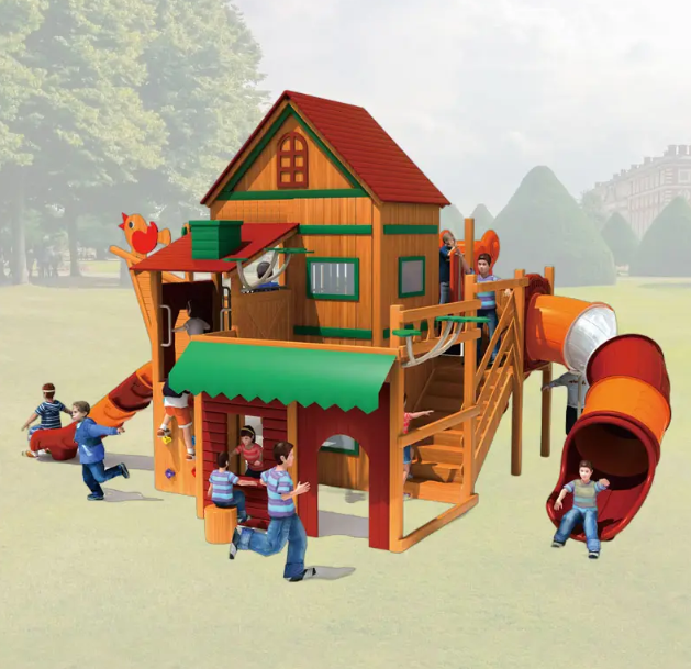 Cầu trượt liên hoàn gỗ LHGOKB06 Dochoikinhbac Giải trí siêu hấp dẫn từ khu vui chơi trẻ em