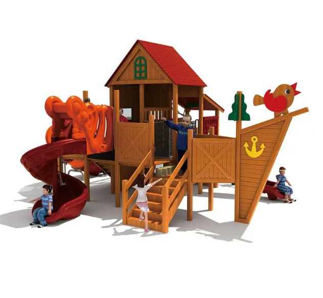 Cầu trượt liên hoàn gỗ LHGOKB06 Dochoikinhbac Giải trí siêu hấp dẫn từ khu vui chơi trẻ em