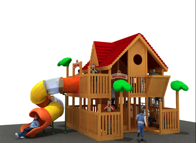 Cầu trượt liên hoàn gỗ LHGOKB08 Dochoikinhbac Giải trí siêu hấp dẫn từ khu vui chơi trẻ em