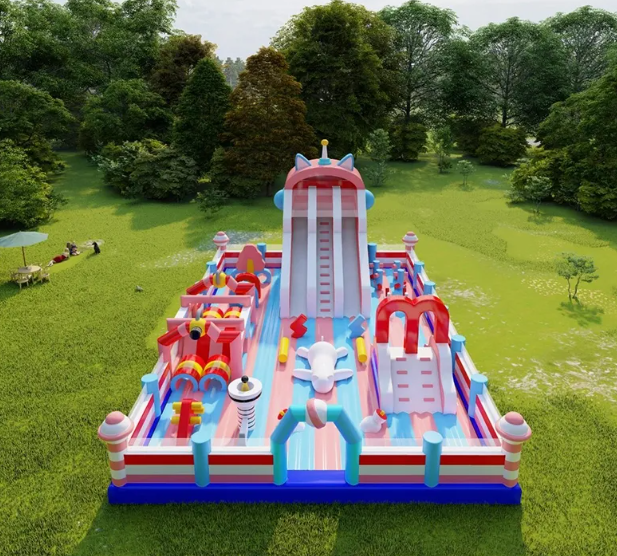 Nhà phao nhà hơi liên hoàn NPNHLHKB08 Dochoikinhbac - Khu trò chơi phao hơi vui nhộn