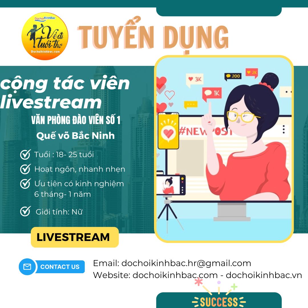 CHI NHÁNH VP ĐÀO VIÊN SỐ 1 CẦN TUYỂN CỘNG TÁC VIÊN LIVESTREAM BÁN HÀNG