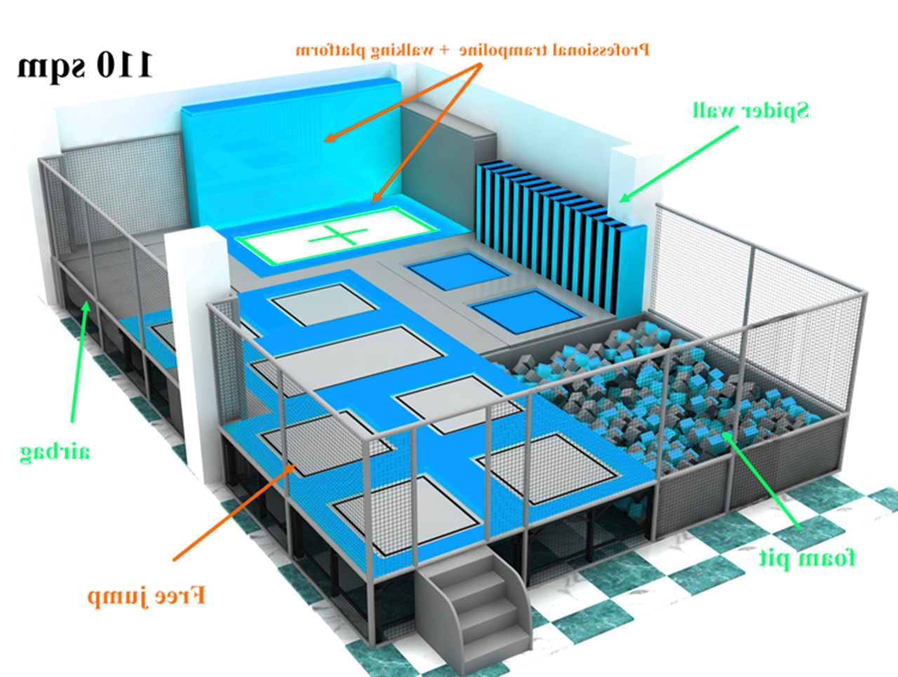 Khu nhún nhảy KVCTP0174- Trampoline arena - Đấu trường công viên nhún nhảy