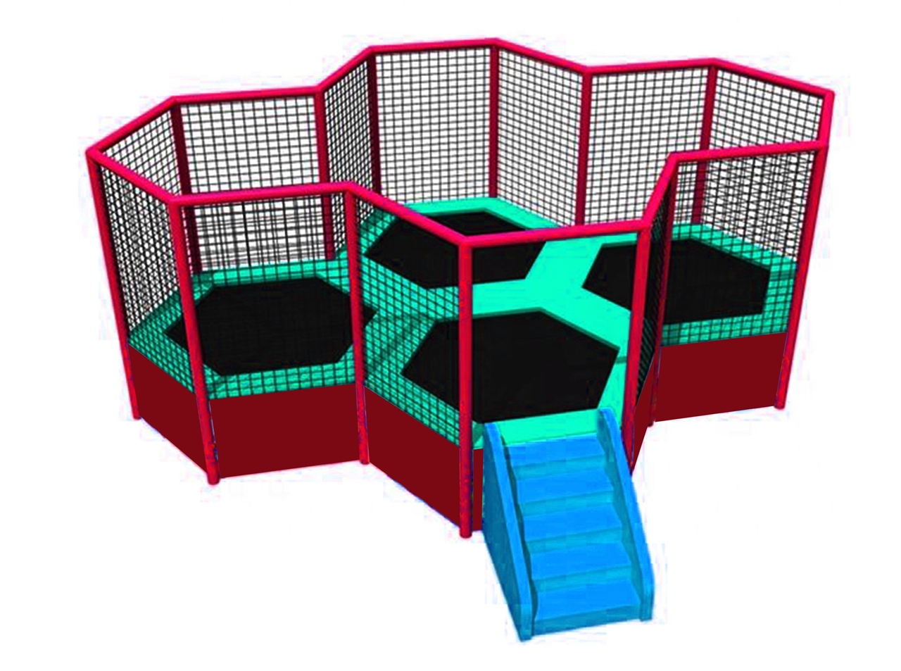 Báo giá Mô hình nhà nhún Trampoline lục giác 4 thể thao nhún nhảy Model trampoline KVCTP0114