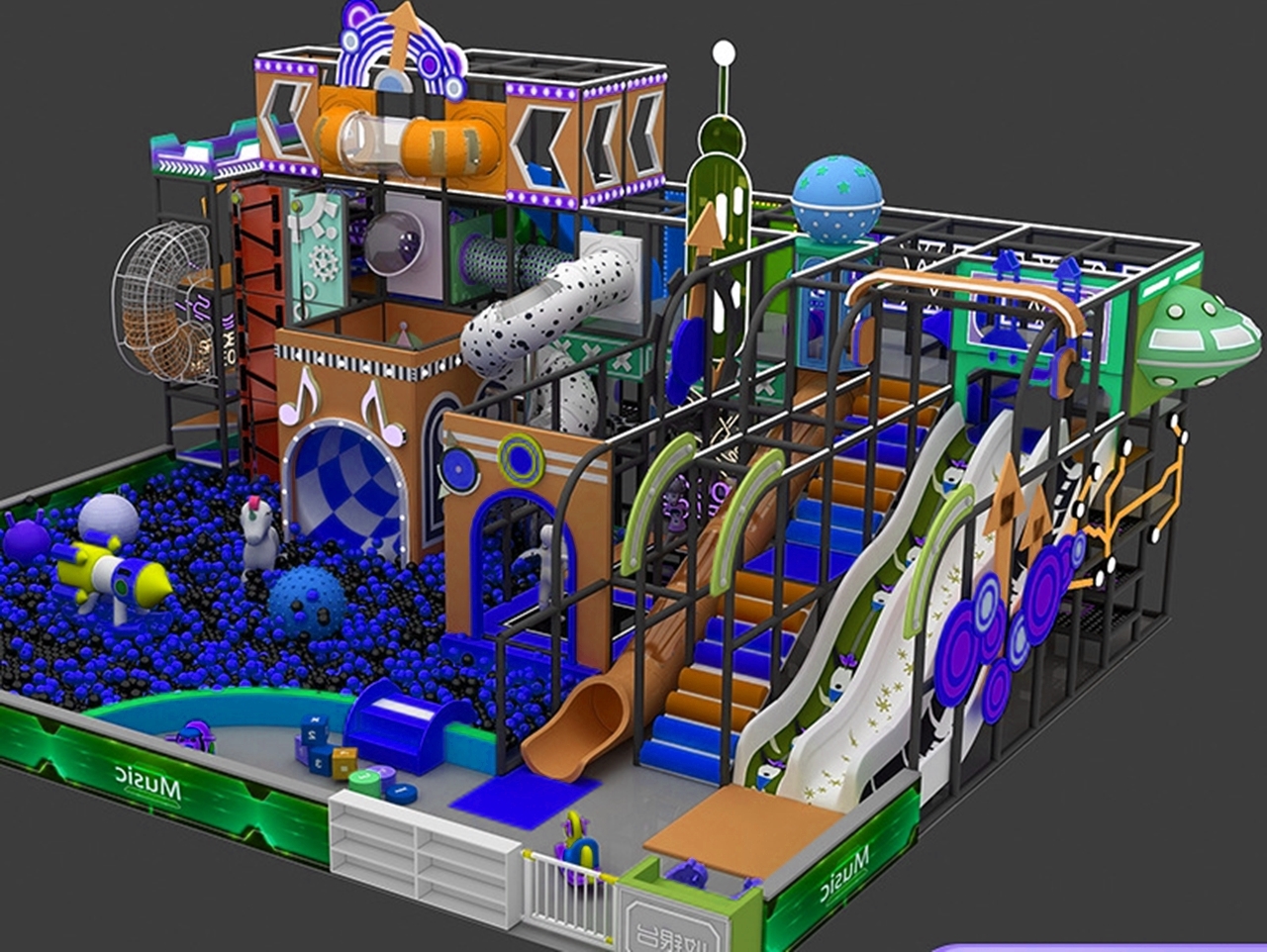 Đầu tư khu vui chơi KVCTE13153- Nhà bóng liên hoàn cầu trượt giải trí trong nhà - Indoor PlayGround