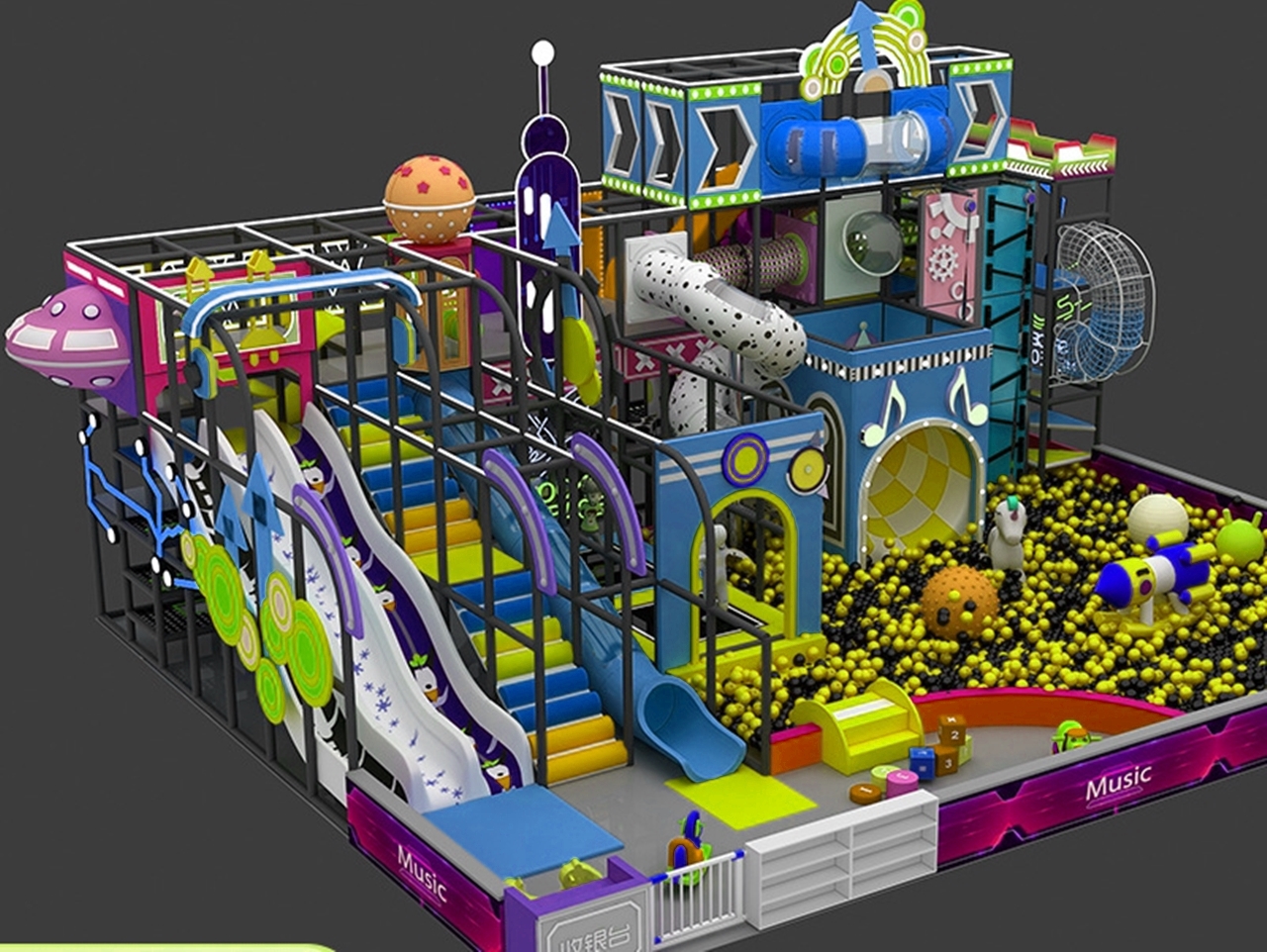 Đầu tư khu vui chơi KVCTE13153- Nhà bóng liên hoàn cầu trượt giải trí trong nhà - Indoor PlayGround