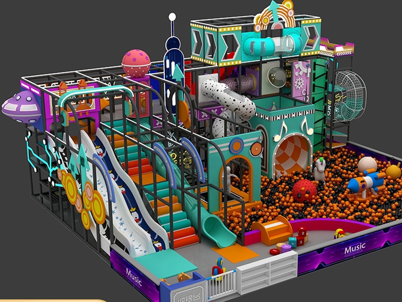 Đầu tư khu vui chơi KVCTE13153- Nhà bóng liên hoàn cầu trượt giải trí trong nhà - Indoor PlayGround