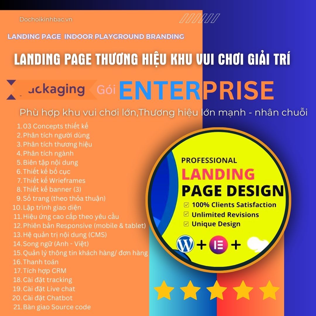 Landing Page chuyên nghiệp Cho khu vui chơi - Gói - STARTER- PHù hợp với khu vui chơi mới phát triển