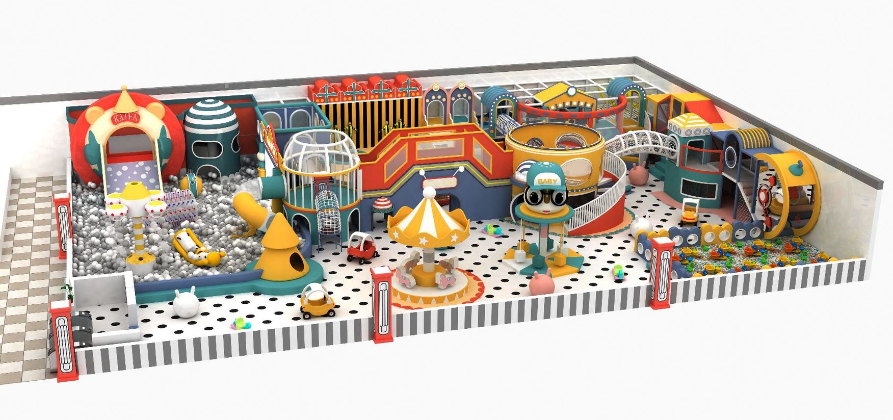 Thiết kế 3D KVCTE13107- Khu vui chơi liên hoàn cầu trượt nhà bóng - Indoor PlayGround