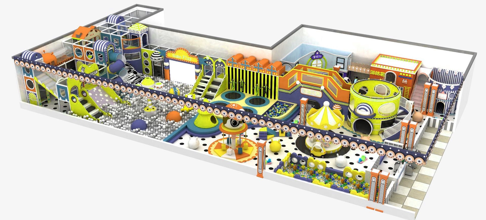 Thiết kế 3D KVCTE13107- Khu vui chơi liên hoàn cầu trượt nhà bóng - Indoor PlayGround