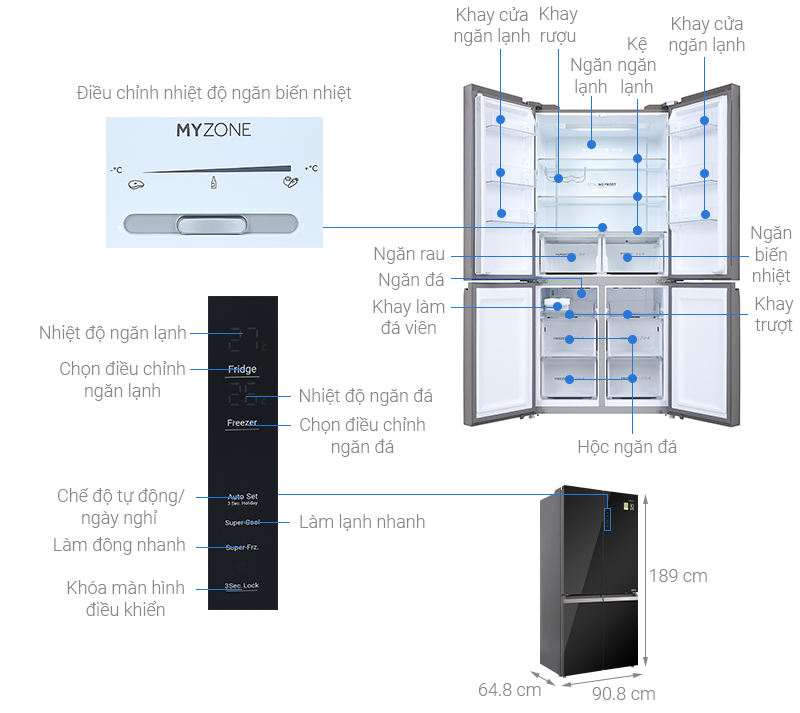 Tủ lạnh Aqua Inverter 549 lít Multi Door AQR-IG636FM(GB)