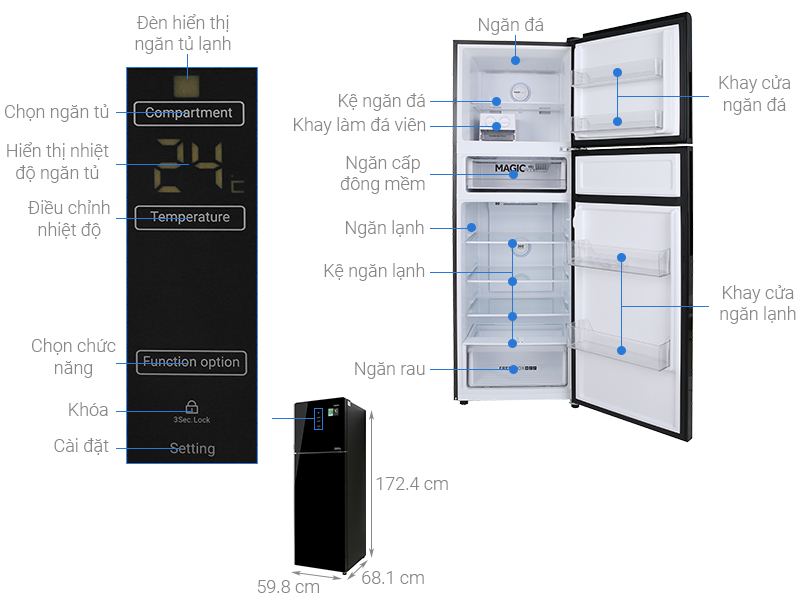 Tủ lạnh Aqua Inverter 312 lít AQR-T359MA(GB)