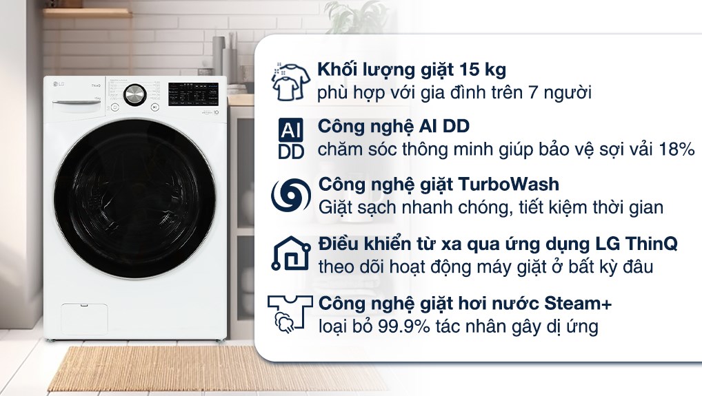 Khối lượng máy giặt phù hợp để sử dụng cho gia đình